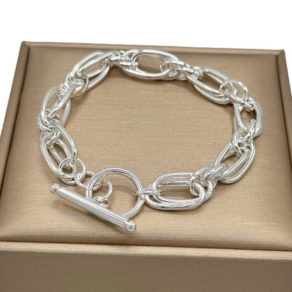 NWT Chunky Link Bracelet S925 Sterling Silver With Toggle Clasp 7.25" - Picture 6 of 11